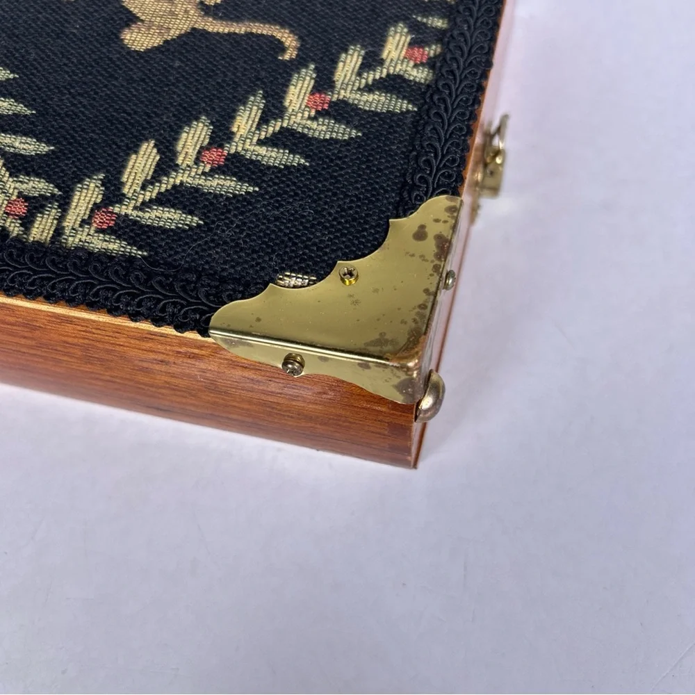 Women’s Wooden Cigar Box Purse Beaded Handle Fabric Monkey Print - Picture 10 of 10